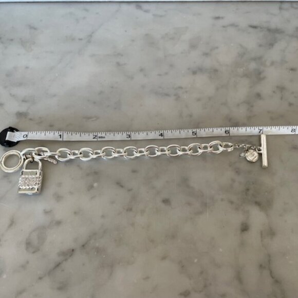 HOUSE OF HARLOW 1960 Crystal Jeweled Padlock & Key Silvertone Link Brace… - Picture 16 of 16